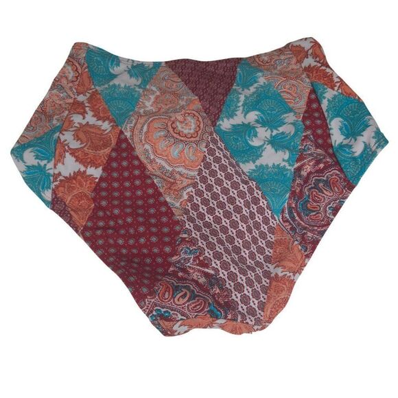 High Waisted Paisley Patchwork Bikini Bottoms Retro Mossimo Womens S Orange - Picture 2 of 5